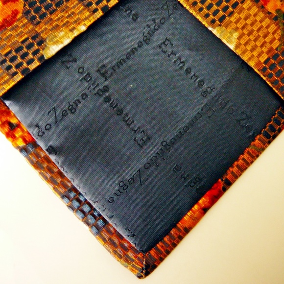 ERMENEGILDO ZEGNA Neck Tie Bronze Floral Geometric - Picture 6 of 8